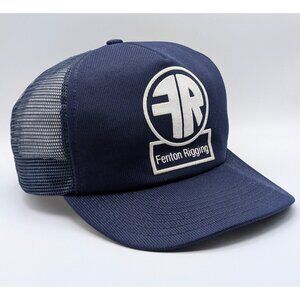 Vintage Fenton Rigging Trucker Hat Snapback Mesh Farmer Work Wear VTG Navy Blue